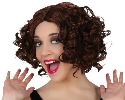 Atosa Verkleedpruik Dames - Bruin - Marilyn filmster - krullend haar - Beroemdheid - Jaren 60