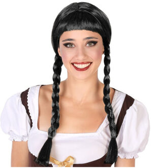 Atosa Verkleedpruik Dames Hannah - Zwart - Met lange vlechtjes - lang haar - Duits - Oktoberfest