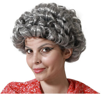 Atosa Verkleedpruik Dames - Oma/oude vrouw - Grijs - Met krullen permanent - Sarah/bejaarde