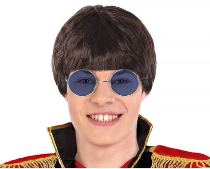 Atosa Verkleedpruik popstar John voor heren - zwart - Engelse muzikant - Carnaval - kort haar