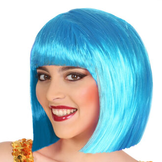 Atosa Verkleedpruik voor dames half lang haar - Blauw - Bob lijn - Carnaval/party