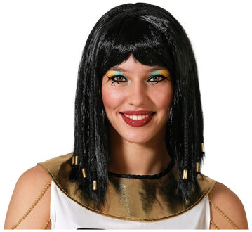 Atosa Verkleedpruik voor dames met half lang haar - Cleopatra - zwart - Egypte/geschiedenis/oudheid