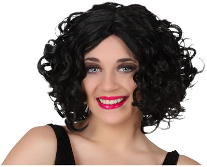 Atosa Verkleedpruik voor dames met krullend haar - Marylin - Zwart - Filmster/popster/jaren 20/30/40/50