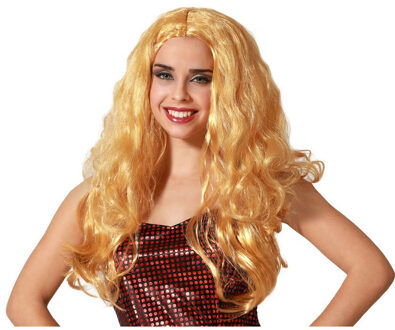 Atosa Verkleedpruik voor dames met lang golvend haar - Fantasia - blond - Filmster/popster/foute party