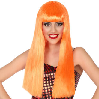 Atosa Verkleedpruik voor dames met lang stijl haar - Oranje - Carnaval/party