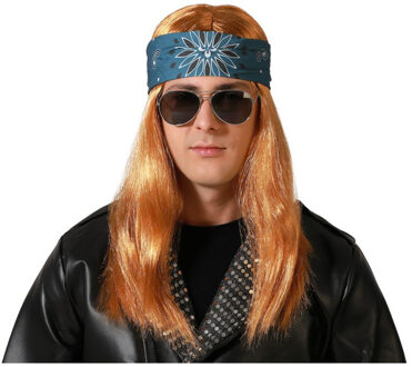 Atosa Verkleedpruik voor heren met lang stijl haar - Bruin - Rocker/Biker - Carnaval/Party - met haarband