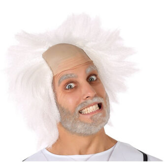 Atosa Verkleedpruik voor heren - wit - Professor/oude man - Carnaval - half lang warrig haar
