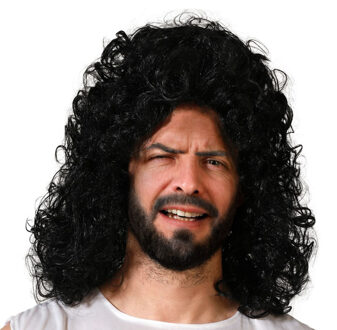 Atosa Verkleedpruik voor heren - zwart - Eighties/Rocker/Muzikant/Piraat - Carnaval - haar met krullen