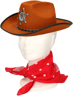 Atosa Verkleedset cowboyhoed Kentucky - bruin - met rode hals zakdoek - voor kinderen