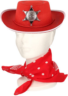 Atosa Verkleedset cowboyhoed Sheriff - rood - met rode hals zakdoek - voor kinderen