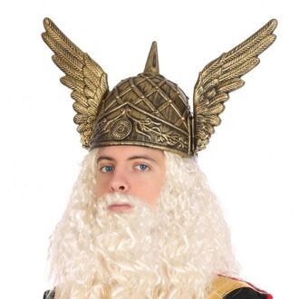Atosa Viking/Noorman carnaval verkleed helm - voor heren - krijgers - goud - kunststof