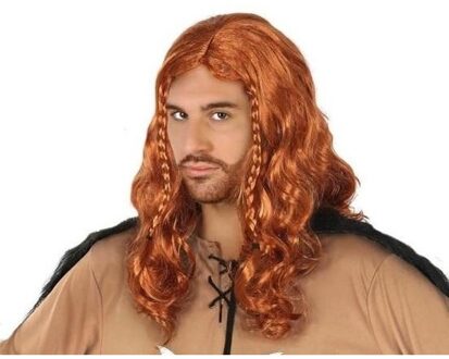 Atosa Viking verkleed pruik - rood haar - heren - herenpruik - noorman - krijgers