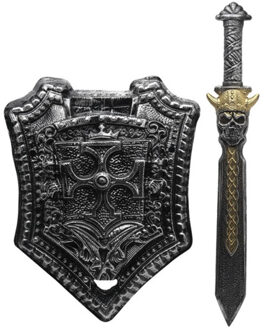 Atosa Zwaard met schild voor een ridder - verkleed speelgoed - 65 x 37 cm - kunststof - voor kinderen