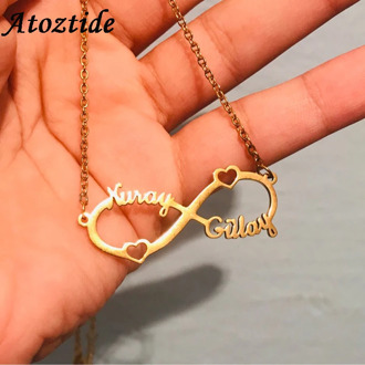 Atoztide 2019 New Stainless Steel Personalized Custom Couple Name Necklace Gold Choker Necklace Infinity Pendant Nameplate Gift