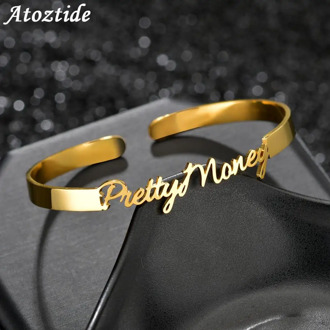Atoztide 2020 New Personalized Custom Name Bangle For Women Stainless Steel Personalized Open Love Bangle Jwelry Gift For Lover