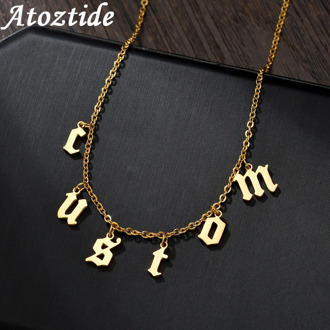Atoztide 2020 New Personalized Name Necklaces for Women Old English Nameplate Jewelry Stainless Steel Custom Letter Necklace