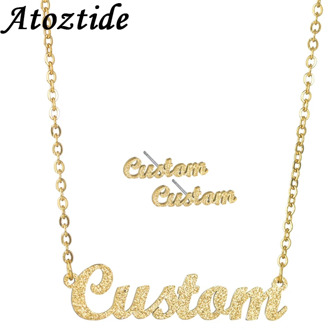 Atoztide 2020 New Stainless Steel Customized Letter Necklace Women Personalized Gold Frosted Name Chain Necklace Nameplate