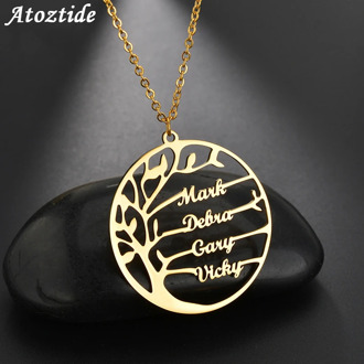 Atoztide 2020 NewCustom Tree of Life 1-6 Names Necklace Stainless Steel Birthday Necklaces Festival Gift for Women