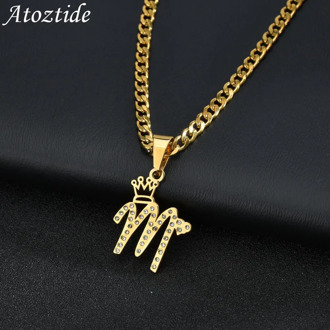 Atoztide Custom Crystal Name Necklaces Personalized Jewelry Cuban Chain Pendant Zircon Stainless Steel Choker For Women Gift