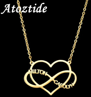 Atoztide Custom Infinity Two Name Necklaces Hollow love Heart Nameplate Jewelry Stainless Steel Necklaces Women Bijoux Femme