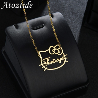 Atoztide Custom Name Necklaces Lovely Hello Ketty Personalized Letter Jewelry Chain Pendant Gold Stainless Steel Children Gifts