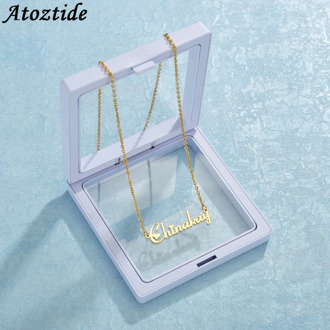 Atoztide Customized Fashion Stainless Steel Name Necklace Personalized Letter Choker Necklace Pendant Nameplate Gift With Box
