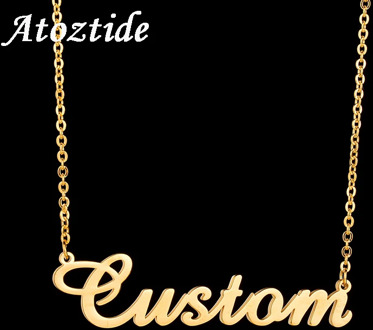 Atoztide Customized Fashion Stainless Steel Name Necklace Personalized Letter Gold Choker Necklace Pendant Nameplate Gift