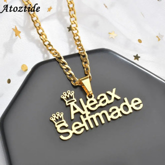 Atoztide Customized Fashion Stainless Steel Name Necklace Personalized Letter Gold NK Chain Necklace Pendant Nameplate Gift