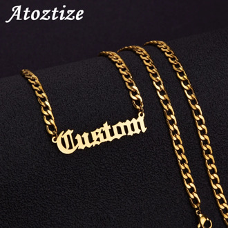 Atoztide Customized Fashion Stainless Steel Name Necklace Personalized Letter Gold NK Chain Necklace Pendant Nameplate Gift