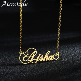 Atoztide Necklaces Heart Personalized Choker Name Custom Necklaces Nameplate Charm Jewelry Stainless Steel Gift Lovers For Women
