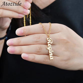 Atoztide necklaces New Vertical Personalized Name Custom Necklaces Nameplate Charm Jewelry Stainless Steel Gift For Women Lovers