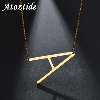 Atoztide Personalize Charm Women Alphabet Initial Necklace & Pendant Stainless Steel Gold Chain Capital Name A Letter Necklace
