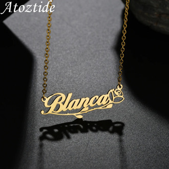 Atoztide Personalized Heart Name Necklace Stainless Steel Custom Nameplate Pendants Romantic RoseNecklaces for Love Jewelry