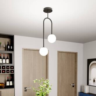 Atria plafondlamp, opaal/zwart, hoogte 76 cm, metaal, 2-lamps. zwart, opaal