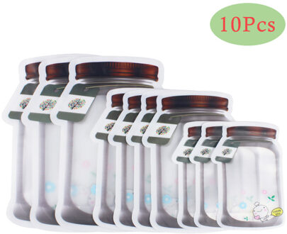Atucoho 10 Stuks Herbruikbare Mason Fles Noten Candy Cookies Tas Waterdichte Afdichting Verse Voedsel Opbergtas Snacks Zip-Lock Zakken voor Trave C-10stk