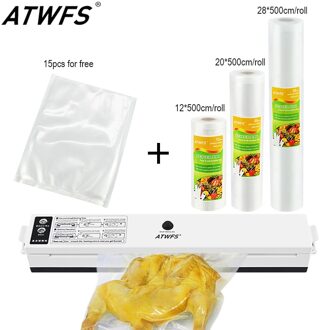 Atwfs Food Vacuum Sealer Verpakking Verpakking Sluitmachine Vacuümzak Voedsel Saver Packer Container Rolls 12 + 20 + 28cmX500cm EU plug 220v
