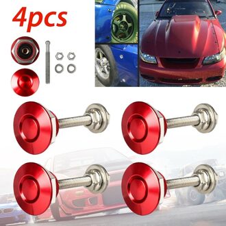 AU05 -4X Quick Release Push Hood Klink Knop Auto Pin Bonnet Lock Bumper Clip Vergrendelingen rood