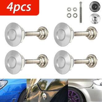 AU05 -4X Quick Release Push Hood Klink Knop Auto Pin Bonnet Lock Bumper Clip Vergrendelingen zilver