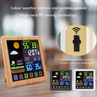 AU42-Weerstation Ts 3310 Indoor Outdoor Thermometer Hygrometer Wekker Draadloze Sensor Barometer wood grain