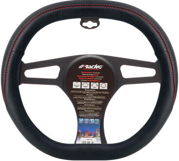 Audi Simoni Racing Stuurwielhoes F&F - Zwart Eco-Leder + Rode Stiksels - 37-39cm - vierkante vorm SRCVT79