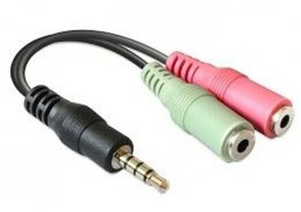 Audio Jack 3.5mm Y-Splitter, Stereo+Microfoon, platte kabel, wit/rood - small