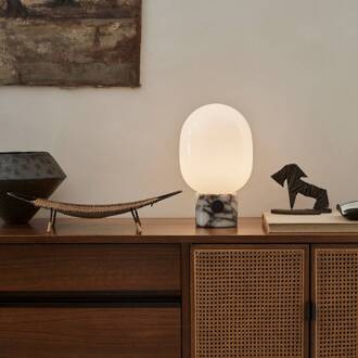 Audo tafellamp JWDA, 32 cm, wit, marmer, glas opaalwit, marmer