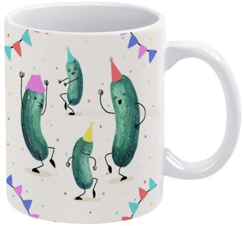 Augurk Party! Witte Mok Keramische Mok Creatieve Mok Augurk Pickles Voedsel Humor Grappig Groene Groente Party Viering