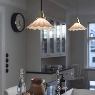 August hanglamp glazen kap Ø 25 cm, stekker opaal, messing