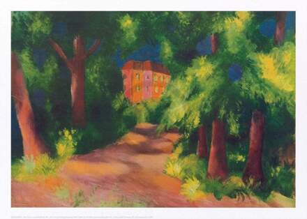 August Macke - Rotes Haus Im Park Kunstdruk 70x50cm