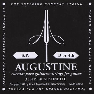 Augustine AUBLK-4 D-4 snaar voor klassieke gitaar D-4 snaar voor klassieke gitaar, silverplated wound nylon, medium hard tension