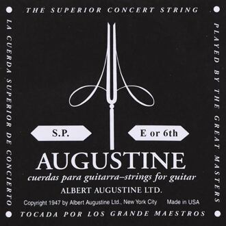 Augustine AUBLK-6 E-6 snaar voor klassieke gitaar E-6 snaar voor klassieke gitaar, silverplated wound nylon, medium hard tension