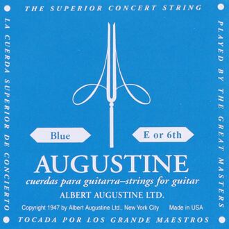 Augustine AUBLU-6 E-6 snaar voor klassieke gitaar E-6 snaar voor klassieke gitaar, silverplated wound nylon, extra hard tension