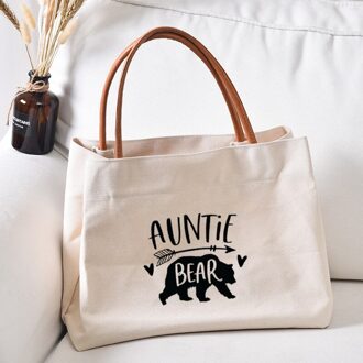 Auntite Beer Grappig Gedrukt Canvas Draagtas Voor Tante Moederdag Vrouwen Lady Casual Strand Shopper Werk Tas handtas wit