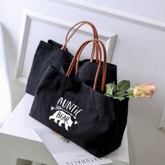 Auntite Beer Grappig Gedrukt Canvas Draagtas Voor Tante Moederdag Vrouwen Lady Casual Strand Shopper Werk Tas handtas zwart